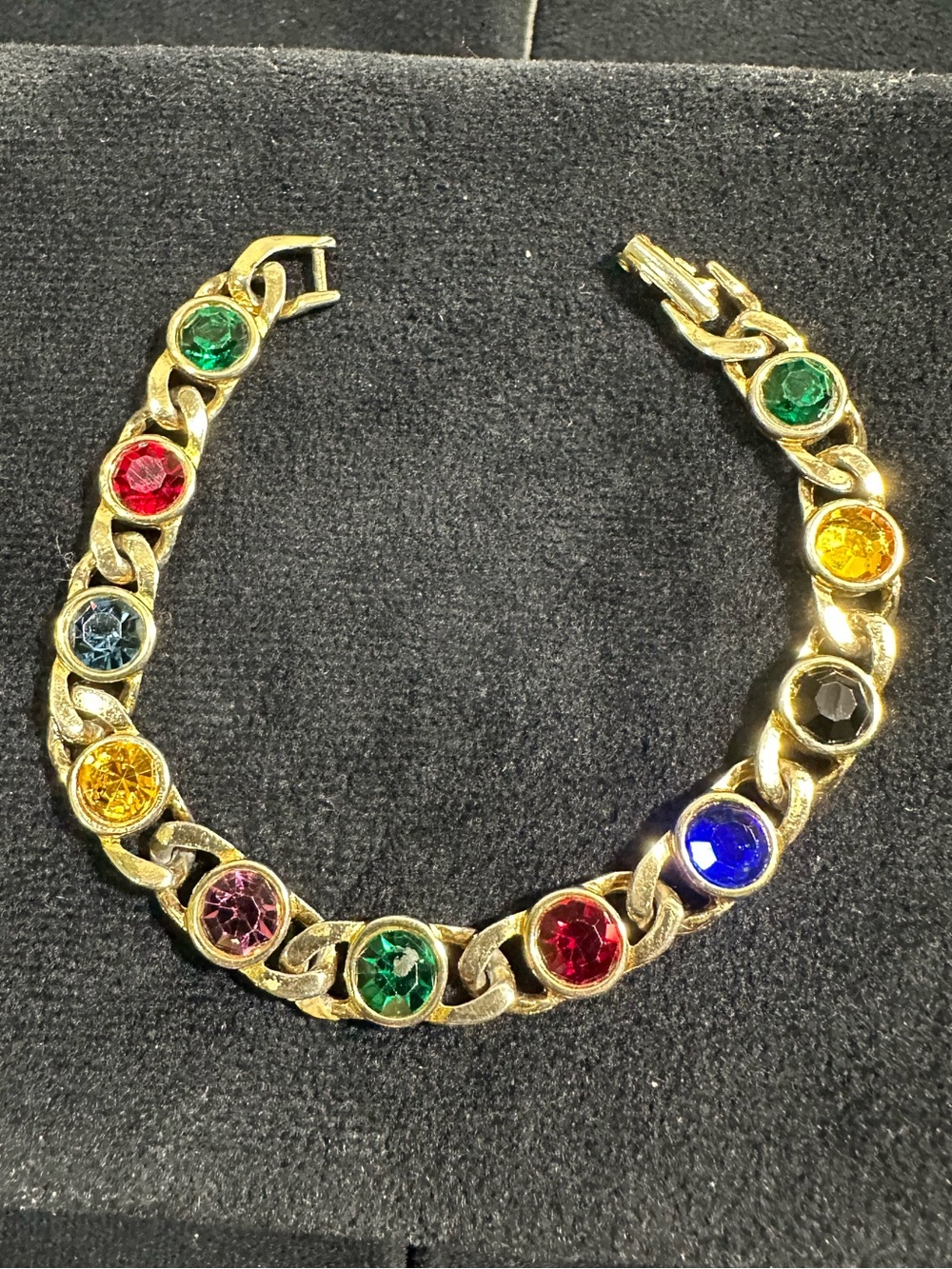 Vtg: BLANCA Multicolored Glass Rhinestone Tennis Bracelet